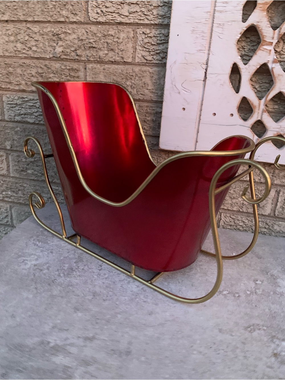 Vintage Metal Santas Sleigh Red, Gold & Black Sleigh Christmas Holiday Decor